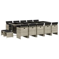 Градински комплект с възглавници 15 части полиратан светлосив