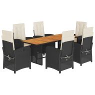 Градински трапезен комплект 7 части възглавници черен полиратан