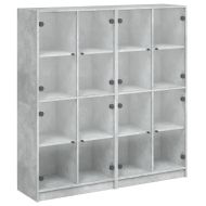 Библиотека с врати бетонно сива 136x37x142 см инженерно дърво