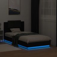 Рамка за легло с горна табла и LED осветление, черна, 75x190 см