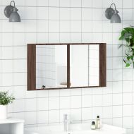 Шкаф с LED огледало за баня, кафяв дъб, 90x12x45 см, акрил