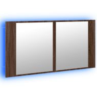 Шкаф с LED огледало за баня, кафяв дъб, 90x12x45 см, акрил