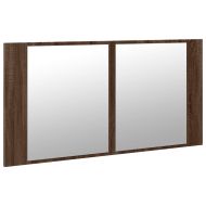Шкаф с LED огледало за баня, кафяв дъб, 90x12x45 см, акрил