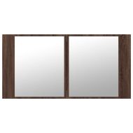 Шкаф с LED огледало за баня, кафяв дъб, 90x12x45 см, акрил