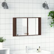 Шкаф с LED огледало за баня, кафяв дъб, 80x12x45 см, акрил