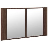 Шкаф с LED огледало за баня, кафяв дъб, 80x12x45 см, акрил