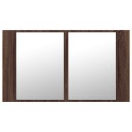 Шкаф с LED огледало за баня, кафяв дъб, 80x12x45 см, акрил