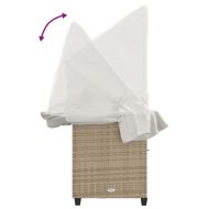 Шезлонг със сенник и възглавници, бежов, полиратан