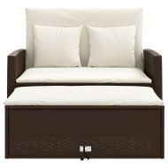 Градински диван с възглавници 2-местен кафяв полиратан