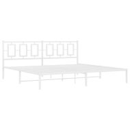 Метална рамка за легло с горна табла, бяла, 200x200 см