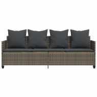 Шезлонг с възглавници, сив, полиратан