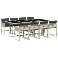 Градински трапезен комплект 9 части с възглавници светлосив