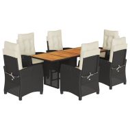 Градински трапезен комплект 7 части възглавници черен полиратан
