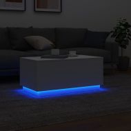 Маса за кафе с LED осветление, бяла, 90x50x40 см
