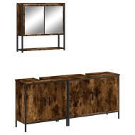 Комплект мебели за баня от 3 части, опушен дъб, инженерно дърво