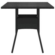 Градинска маса със стъклен плот, черна, 80x80x75 см, полиратан