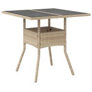 Градинска маса със стъклен плот бежова 80x80x75 см полиратан