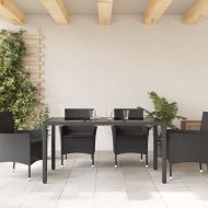 Градинска маса със стъклен плот черен 150x90x75 см полиратан