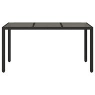 Градинска маса със стъклен плот черен 150x90x75 см полиратан