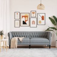 Честърфийлд диван 3-местен светлосив плат