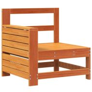 Градински диван с подлакътник и странична маса кафяв бор масив