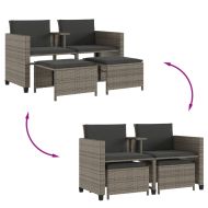 2-местен градински диван с маса и табуретки сив полиратан