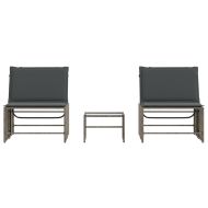 Шезлонги, 2 бр. с маса, сиви, полиратан