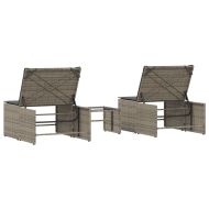 Шезлонги, 2 бр. с маса, сиви, полиратан