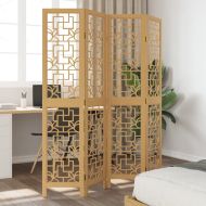 Разделител за стая, 4 панела, кафяв, дърво пауловния масив