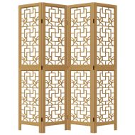 Разделител за стая, 4 панела, кафяв, дърво пауловния масив