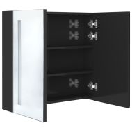 LED шкаф с огледало за баня, сияйно черно, 62x14x60 см