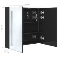 LED шкаф с огледало за баня, сияйно черно, 62x14x60 см