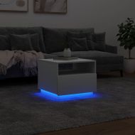 Маса за кафе с LED осветление, бяла, 50x49x40 см