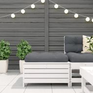 Градинска табуретка с възглавница, бяла, борова дървесина масив