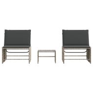 Шезлонги, 2 бр. с маса, светлосиви, полиратан