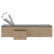 Шезлонги, 2 бр. с маса, бежови, полиратан