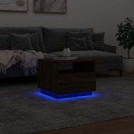 Маса за кафе с LED осветление, кафяв дъб, 50x49x40 см
