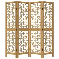 Разделител за стая, 4 панела, кафяв, дърво пауловния масив