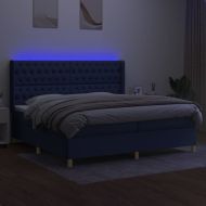 Боксспринг легло с матрак и LED, синя, 200x200 см, плат