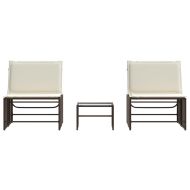 Шезлонги, 2 бр. с маса, кафяви, полиратан