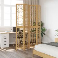 Разделител за стая, 4 панела, кафяв, дърво пауловния масив