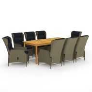 Градински трапезен комплект, 9 части, кафяв