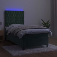 Боксспринг легло с матрак и LED, тъмнозелено, 100x200см, кадифе