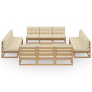 Градински лаундж комплект, 13 части, с възглавници, бор масив