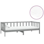 Дневно легло с матрак, 90x200 см, сиво, борово дърво масив