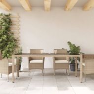 Градинска маса със стъклен плот бежова 190x90x75 см полиратан