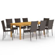 Градински трапезен комплект, 9 части, кафяв