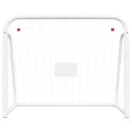 Футболна врата с мрежа бяла 214x75x152 см стомана и полиестер