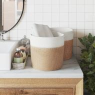 Кош за съхранение, 2 бр, кафяво и бяло, Ø28x28 см, памук