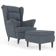 Фотьойл Wingback с табуретка, тъмносив, кадифе